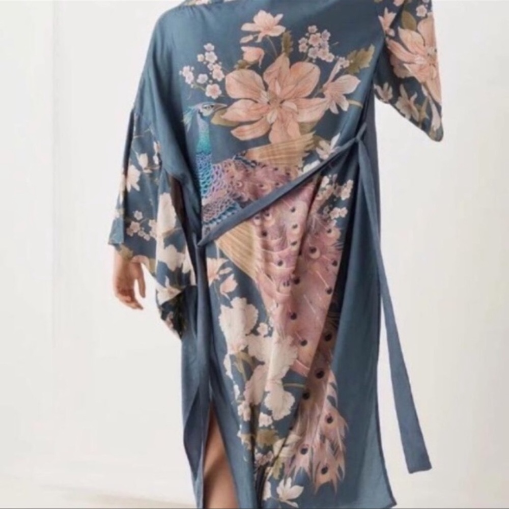 New Boho Blue Floral Gypsy Kimono - Picture 2 of 7